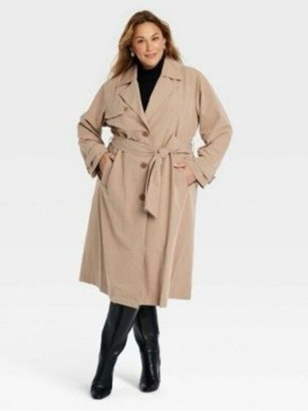 Ava & Viv Women's Trench Coat with Tie Belt Tan Plus Size 2X